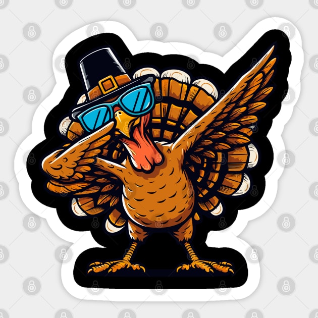 Dabbing Turkey Wearing Sunglasses Thanksgiving Day Sticker by Swagmart